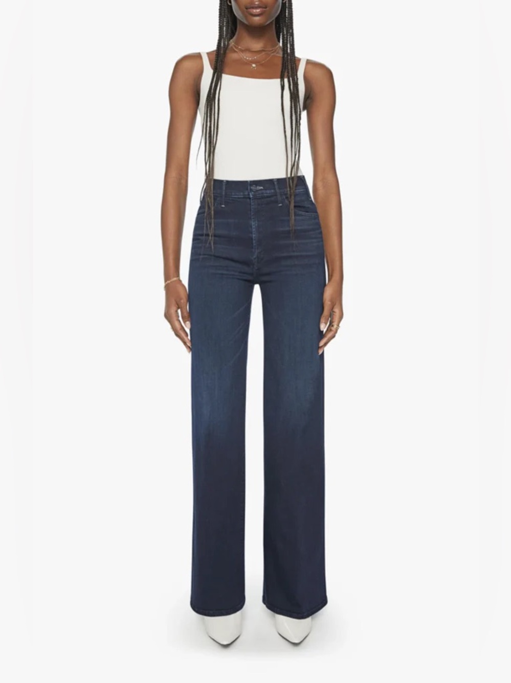 NWT Mother Dark Blue The Hustler Roller Sneak Jeans, Size 34